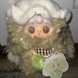 Cute Fluffy Plush Toy with White and Green Fur